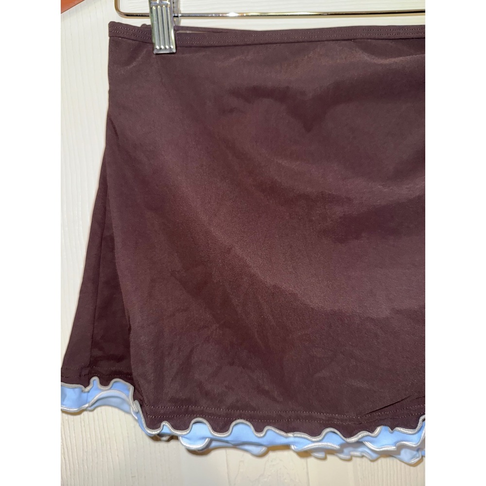 Profile by Gottex Brown Ruffle Swim Skirt Skort Side Slit E800 1P92 Size 14 NEW - Picture 9 of 12